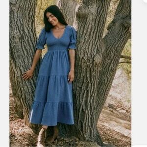 Christy Dawn Brooklyn midi dress lapis blue 100% organic cotton